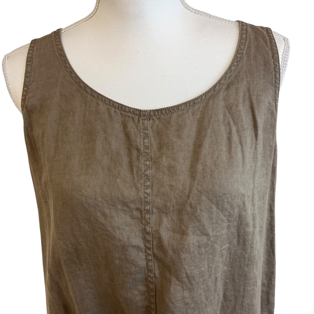 J.JILL‎ Love Linen Brown Dress M Shift Sleeveless Pockets Lagenlook Boho Travel - Picture 6 of 14